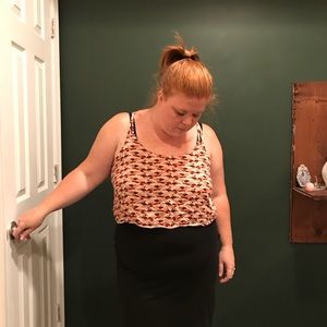 Plus Size Geometric Pink/Orange Crop Top